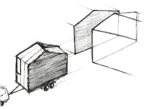 aVOID first conceptual sketch where it is highlighted the row characteristic of the mobile house. (Sketch by Leonardo Di Chiara)